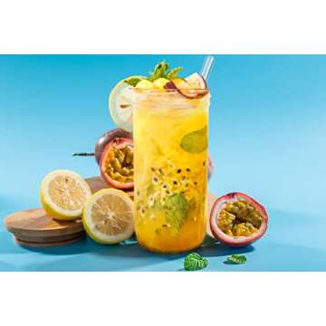 ANOTION Mason Jar Drinking Glasses with Lid and Straw, 24oz Wide Mouth Cup Reusable Tumbler Smoothie Water Bottles for Travel Office Home Iced Coffee Margaritas Ice Cream Juice Cocktail Set of 2