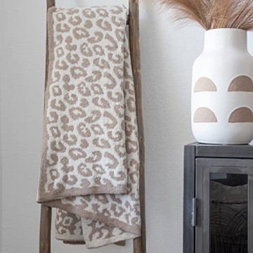 Luxury Wild Leopard Throw Blanket - Super Soft Cozy Cable Knitted Throw Blanket, Plush Polyester Blanket, Reversible Chic Blankets, Sweet Dreams Design for Bed, Sofa, Chair, Couch, Travel (Beige)