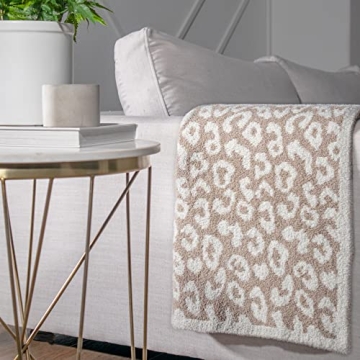 Luxury Wild Leopard Throw Blanket - Super Soft Cozy Cable Knitted Throw Blanket, Plush Polyester Blanket, Reversible Chic Blankets, Sweet Dreams Design for Bed, Sofa, Chair, Couch, Travel (Beige)