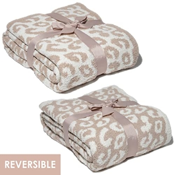 Luxury Wild Leopard Throw Blanket - Super Soft Cozy Cable Knitted Throw Blanket, Plush Polyester Blanket, Reversible Chic Blankets, Sweet Dreams Design for Bed, Sofa, Chair, Couch, Travel (Beige)