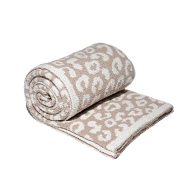 Luxury Wild Leopard Throw Blanket - Super Soft Cozy Cable Knitted Throw Blanket, Plush Polyester Blanket, Reversible Chic Blankets, Sweet Dreams Design for Bed, Sofa, Chair, Couch, Travel (Beige)