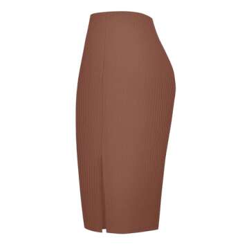 Urban CoCo Elastic Skinny High Waist Solid Ribbed Knit Office Pencil Skirt (Brown, S)