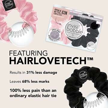 invisibobble Sprunchie Spiral Hair Ring - True Black and Prima Ballerina- 2 Pack- Scrunchie Stylish Bracelet, Strong Elastic Grip Coil Accessories for Women - Gentle for Girls Teens and Thick Hair