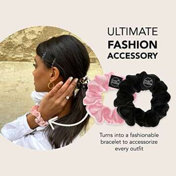 invisibobble Sprunchie Spiral Hair Ring - True Black and Prima Ballerina- 2 Pack- Scrunchie Stylish Bracelet, Strong Elastic Grip Coil Accessories for Women - Gentle for Girls Teens and Thick Hair