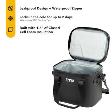 RTIC Soft Cooler 30 Can, Insulated Bag Portable Ice Chest Box for Lunch, Beach, Drink, Beverage, Tra...