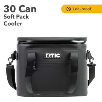 RTIC Soft Cooler 30 Can, Insulated Bag Portable Ice Chest Box for Lunch, Beach, Drink, Beverage, Travel, Camping, Picnic, Car, Trips, Floating Cooler Leak-Proof with Zipper, Black