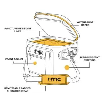 RTIC Soft Cooler 30 Can, Insulated Bag Portable Ice Chest Box for Lunch, Beach, Drink, Beverage, Travel, Camping, Picnic, Car, Trips, Floating Cooler Leak-Proof with Zipper, Black