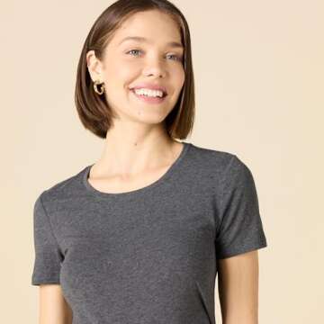 Amazon Essentials Women's Classic-Fit Short-Sleeve Crewneck T-Shirt, Pack of 2, Charcoal Heather, Large