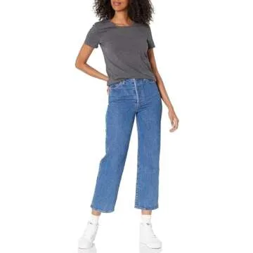 Amazon Essentials Women's Classic-Fit Short-Sleeve Crewneck T-Shirt, Pack of 2, Charcoal Heather, Large