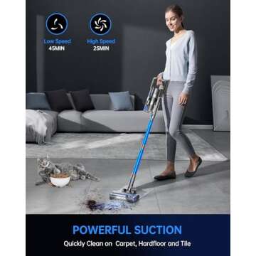 FABULETTA Cordless Vacuum Cleaner, Vacuum Cleaner for Home Lightweight Cordless Vacuum Cleaner with 45Min Runtime, Anti-Tangle 1.5L Dust Cup Vacuum Cleaner for Home Hard Floor