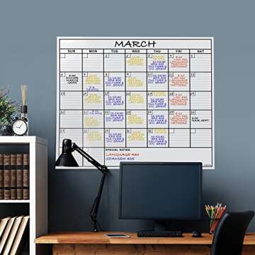 Dry Erase Laminated Jumbo Wall Calendar, Huge 24-inch by36-Inch Size, Monthly Planner for Home Office, Classroom, Large Date Boxes, Reusable Film, Never Folded, Includes 5 Markers, 8 Tacks. I Eraser