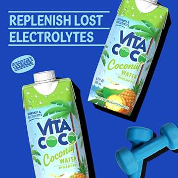 Vita Coco Coconut Water Naturally Hydrating Electrolyte Drink Smart Alternative to Coffee Soda and Sports Drinks Gluten Free, Pineapple, 16.9 Fl Oz (Pack of 12), 202.8 Fl Oz