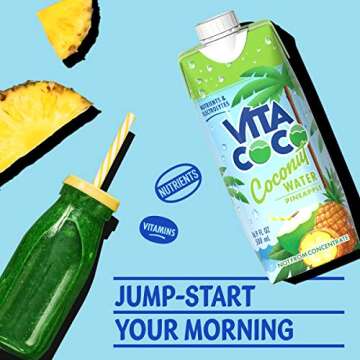 Vita Coco Coconut Water Naturally Hydrating Electrolyte Drink Smart Alternative to Coffee Soda and Sports Drinks Gluten Free, Pineapple, 16.9 Fl Oz (Pack of 12), 202.8 Fl Oz