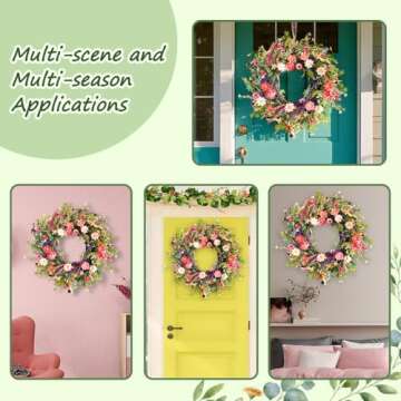 Qingbei Rina Spring Wreaths for Front Door, 22-24 Inch Floral Wreath for Decorating with Daisy and Lavender, Wildflower Wreaths Indoor Outdoor, Home Windows Wall Farmhouse Wedding Decor