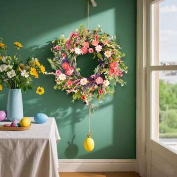 Qingbei Rina Spring Wreaths for Front Door, 22-24 Inch Floral Wreath for Decorating with Daisy and Lavender, Wildflower Wreaths Indoor Outdoor, Home Windows Wall Farmhouse Wedding Decor