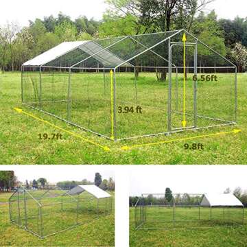 Large Metal Chicken Coop Walk-in Poultry Cage with Waterproof&Anti-UV Cover, Galvanized Steel Spire ...