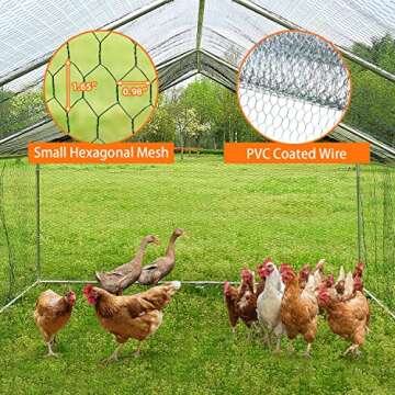 Large Metal Chicken Coop Walk-in Poultry Cage with Waterproof&Anti-UV Cover, Galvanized Steel Spire Top Coops with Door for Outdoor Backyard Farm Use 40 Chickens 19.7×9.8×6.6ft