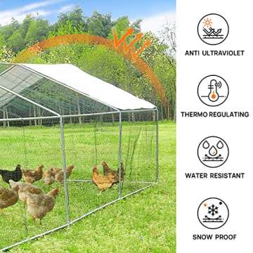 Large Metal Chicken Coop Walk-in Poultry Cage with Waterproof&Anti-UV Cover, Galvanized Steel Spire Top Coops with Door for Outdoor Backyard Farm Use 40 Chickens 19.7×9.8×6.6ft