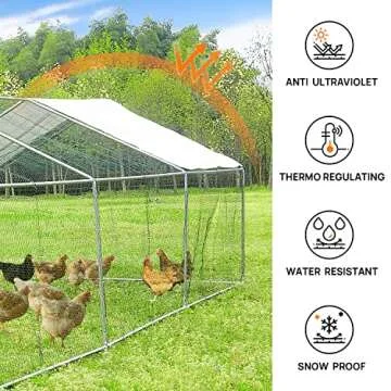 Large Metal Chicken Coop Walk-in Poultry Cage with Waterproof&Anti-UV Cover, Galvanized Steel Spire Top Coops with Door for Outdoor Backyard Farm Use 40 Chickens 19.7×9.8×6.6ft