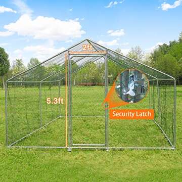 Large Metal Chicken Coop Walk-in Poultry Cage with Waterproof&Anti-UV Cover, Galvanized Steel Spire Top Coops with Door for Outdoor Backyard Farm Use 40 Chickens 19.7×9.8×6.6ft