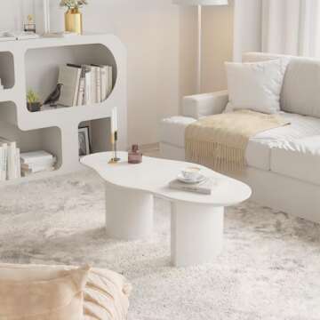 homary 47" Modern White Coffee Table - Cloud Shape