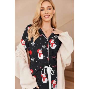 Ekouaer Womens Pj Set Long Sleeve Cotton Pajamas 2 Piece Loungewear Set Comfy Winter Nightwear Christmas (Christmas Pattern2,Small)