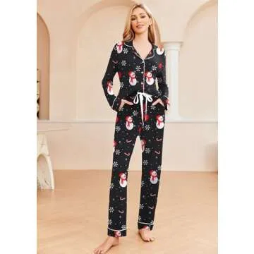 Ekouaer Womens Pj Set Long Sleeve Cotton Pajamas 2 Piece Loungewear Set Comfy Winter Nightwear Christmas (Christmas Pattern2,Small)