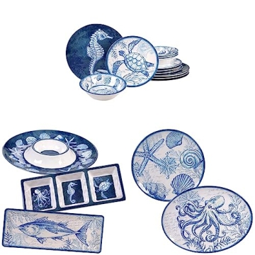 Certified International Oceanic 12 Piece Melamine Dinnerware Set & Hostess Set