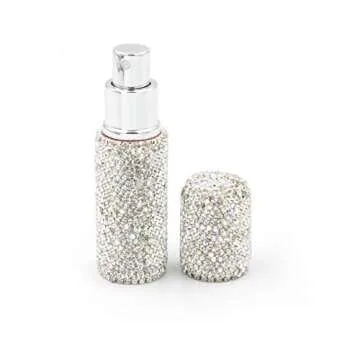Bestbling Rhinestone Empty Portable spray bottle, cosmetic Perfume spray bottle spray essential oil bottle glass perfume bottle 10ML (Silver)