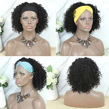 MsFan Headband Wigs for Black Women Water Wave Headband Wigs Human Hair None Lace Front Wigs Human Hair Glueless Headband Wig 10A 180% Density 10 Inch