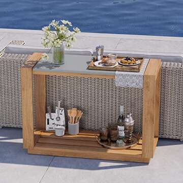 COSIEST Outdoor Bar Table with Walnut Legs for Patio