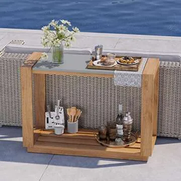 COSIEST Outdoor Bar Table with Walnut Legs for Patio