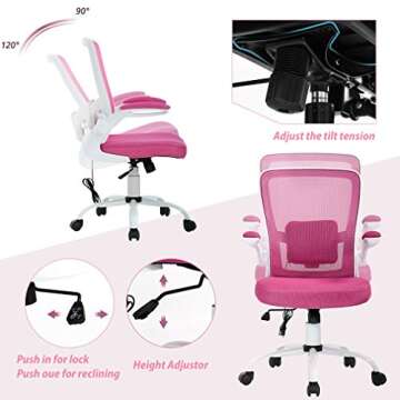 Ergonomic Pink Office Chair with Lumbar Support