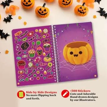 Halloween Sticker Activity Book for Kids + Coloring Book 12 scenes. Removable & Glow in the Dark Reusable Stickers for Children Halloween Activities, Toddlers Car Plane Travel Quiet Activities