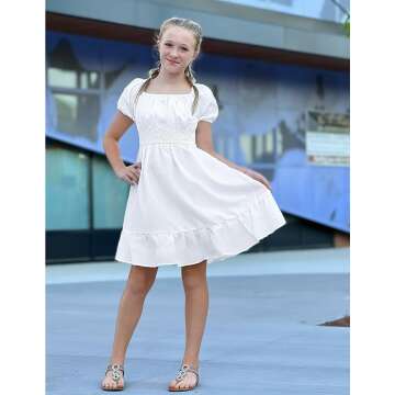 Arshiner Girls Off Shoulder Ruffle Dresses 4-12