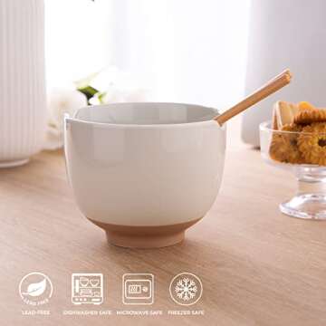 GBHOME Ceramic Ramen Bowls with Chopsticks, Japanese Cute Ramen Bowls Set of 2 for Ramen,Soup,Pho,Noodles, House-warming Wedding Birthday Gift, Microwave & Dishwasher Safe, 20 Ounces