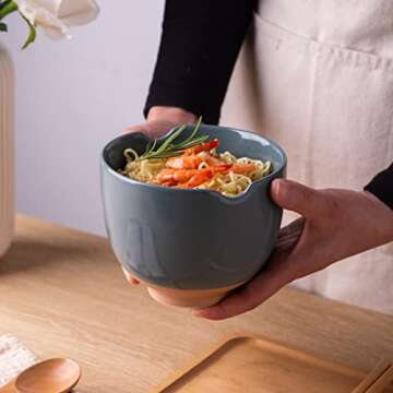 GBHOME Ceramic Ramen Bowls with Chopsticks, Japanese Cute Ramen Bowls Set of 2 for Ramen,Soup,Pho,Noodles, House-warming Wedding Birthday Gift, Microwave & Dishwasher Safe, 20 Ounces