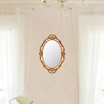 Funerom Vintage 14.5 x 10 inch Perfume Tray Mirror Tray Jewelry Organizer Serving Tray Oval Antique Gold