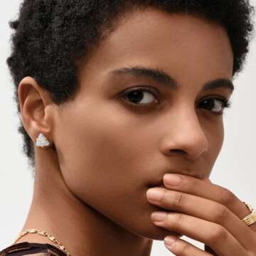 Gold Cubic Zirconia Earrings Studs for Women 18k Gold Tiny Heart CZ Triangle Earrings Hypoallergenic...