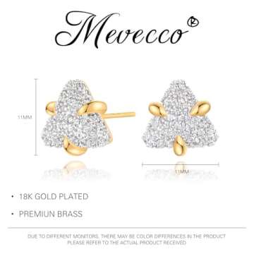 Gold Cubic Zirconia Earrings Studs for Women 18k Gold Tiny Heart CZ Triangle Earrings Hypoallergenic Handmade Earrings Studs Everyday Wear