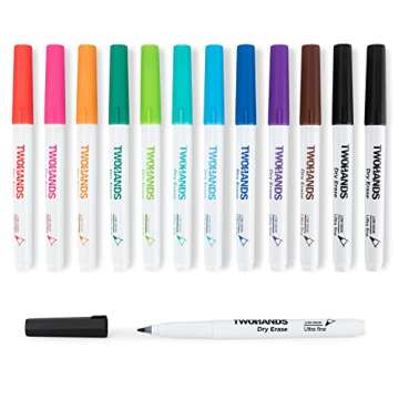 TWOHANDS Dry Erase Markers Ultra Fine Tip,0.7mm,Low Odor,Extra Fine Point,11 Assorted Colors,Whitebo...