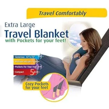 Cloudz Extra Large Airplane Travel Blanket for Your Flight, Car, Camping, Home or Comforting Warmth Anywhere! Includes Warm Cozy Pockets for Your Feet and a Travel Bag - Black