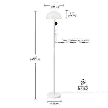 Globe Electric 67526 Dixon 65" 2-Light Floor Lamp, Matte White, Frosted Glass Shade, Vertical Pull-Chain Stepless Dimmer Switch