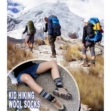 Yebing Kids Merino Wool Hiking Socks Boys Girls Toddlers Winter Warm Thermal Thick Cushion Boot Crew...