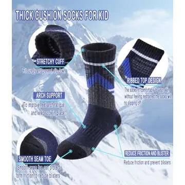 Yebing Kids Merino Wool Hiking Socks Boys Girls Toddlers Winter Warm Thermal Thick Cushion Boot Crew Gift Socks 6 Pairs Splicing Color,8-12 Year Old