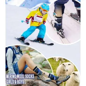 Yebing Kids Merino Wool Hiking Socks Boys Girls Toddlers Winter Warm Thermal Thick Cushion Boot Crew Gift Socks 6 Pairs Splicing Color,8-12 Year Old