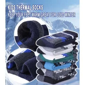 Yebing Kids Merino Wool Hiking Socks Boys Girls Toddlers Winter Warm Thermal Thick Cushion Boot Crew Gift Socks 6 Pairs Splicing Color,8-12 Year Old