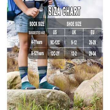 Yebing Kids Merino Wool Hiking Socks Boys Girls Toddlers Winter Warm Thermal Thick Cushion Boot Crew Gift Socks 6 Pairs Splicing Color,8-12 Year Old