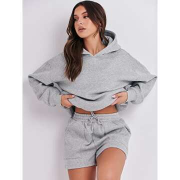 ANRABESS Women 2 Piece Outfit Oversized Hoodie Sweatshirt Shorts Lounge Sweat Set Sweatsuit Tracksuit 2025 Trendy Y2K Clothes Light Grey Large