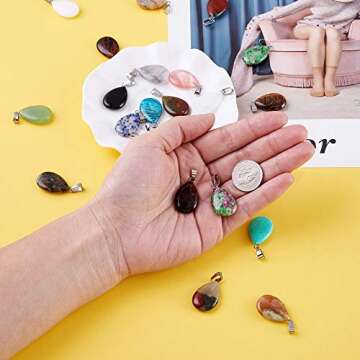 Fashewelry 50Pcs Teardrop Stone Pendants Water Drop Healing Crystal Quartz Chakra Gemstone Rock Char...